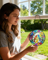 Stained Glass Window Hanging, Birds Sun Catchers Glass Panel, Suncatcher Window Decor 8", Birthday for Women Men Mom and Friend Colleague