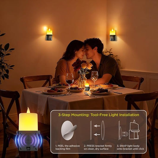 Flameless Candles Night Light with Flickering Flame, Battery Operated LED Night Light, Magnetic Attachment for Easy Placement, Realistic Candlelight for Home, Bathroom, Window Decor (Black, 1 Pack)