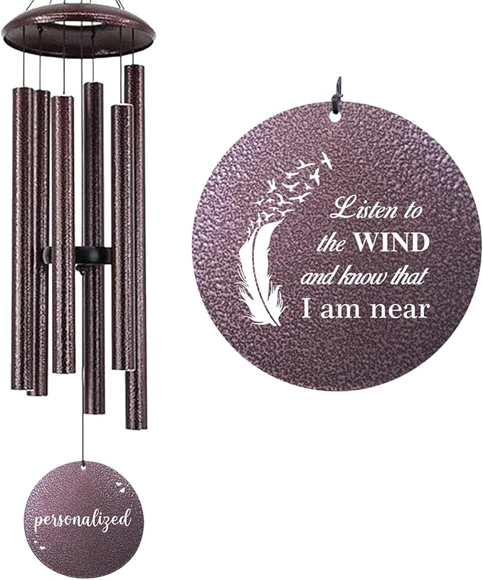 ASTARIN 36" Large Deep Tone Personalized Sympathy Wind Chimes, Memorial Wind Chime for Loss of Mother Father Loved One, Angel's Feather Bereavement Gifts Decor Outdoor Patio Garden, Produced in USA