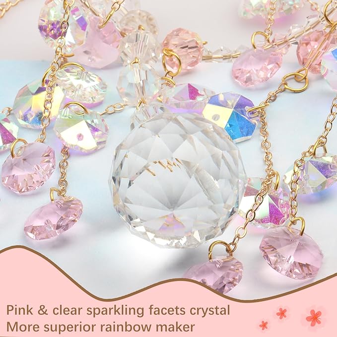 Geili Crystal Suncatchers for Windows Hanging,Spiral Crystal Sun Catchers Indoor Window,Boho Hanging Crystals for Decoration,Healing Wind Chimes Suncatcher Rainbow Maker for Outside(Pink)