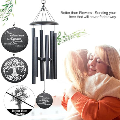 Retirement Wind Chime, Tree of Life, Inspirational Retirement Gifts for Men, Women, Teacher, Co-Worker, Employee, Nanny, Nurse (Black), NXW#303