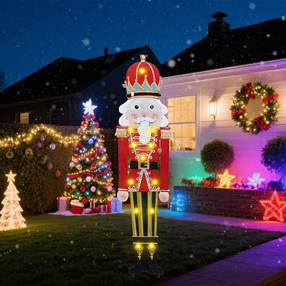WONDER GARDEN Christmas Metal Yard Stakes, Lighted Nutcracker Soldier Garden Stake Yard Signs, Outdoor Christmas Decorations for Lawn Party Outside Decor