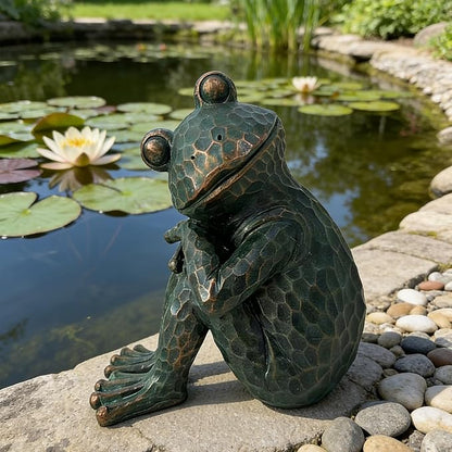 Vintage Bronze Meditating Frog Statue, 9.8" H Handcrafted Resin Zen Frog Figurine, Weather Resistant, for Garden, Patio, Indoor & Outdoor Home Decor