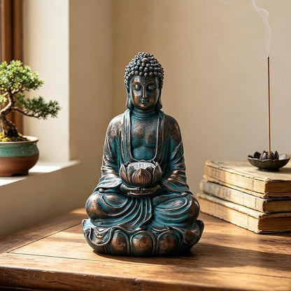 Bshine Solar Buddha Statue Outdoor Lights - 11x6 Inch Waterproof Garden Statue with Lotus, Meditation Zen Spiritual Room Decor for Yard