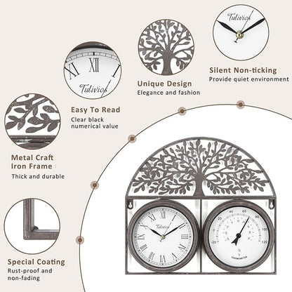 17Inch Large Outdoor Clock,Waterproof Wall Clock with Thermometer,Weatherproof Non-Ticking Quartz Battery Operated Decor Clock for Patio,Garden,Pool,Porch,House Warming Gifts