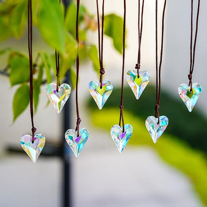 12pcs AB Coating Crystal Heart Prism Suncatcher, Heart Prisms Rainbow Maker, Window Sun Catcher Crystals Hanging Pendant for Garden Home Wedding Christmas Decor(27mm)
