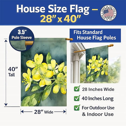 Caroline's Treasures South Carolina Yellow Jessamine in Watercolor House Flag Large Porch Sleeve Pole Decorative Outside Yard Banner Artwork Wall Hanging, Polyester, House Size, Multicolor