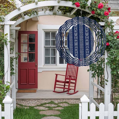Abstract Geometric Striped Round Wind Spinner 10", 3D Stainless Steel Wind Spinners for Yard and Garden Navy Blue Indoor Outdoor Metal Hanging Craft Ornaments for Porch Lawn Home Party Decoration