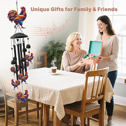Chicken Wind Chimes for Outside, Black Metal Windchimes Outdoors, Chickens Gifts for Women/Men, Garden/Yard Decor, Memorial/Birthday Gifts for Grandma/Mom, Durable Chimes for Outdoors