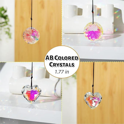 Crystal Sun Catcher with 6 Hanging Prisms | Rainbow Maker & Window Suncatcher for Home Decor, Garden Pendants | Includes Hanging Rope & 6