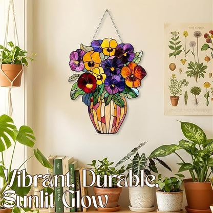 Acrylic Suncatcher Colorful Window Hanging Ornament Sun Catcher Panel for Home Decor Car Garden Gift Tulip Cart Faux Stained Glass Suncatcher