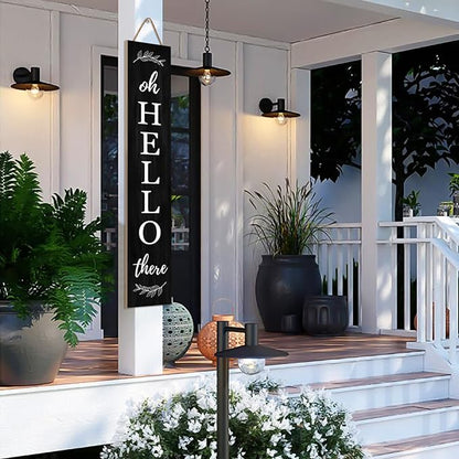 Welcome Porch Sign Oh Hello There Wooden Welcome Sign Vertical Hanging Signs For Standing Front Porch Decor Rustic Wall Decor Home Farmhouse Yard Door Decorations 47.2"H