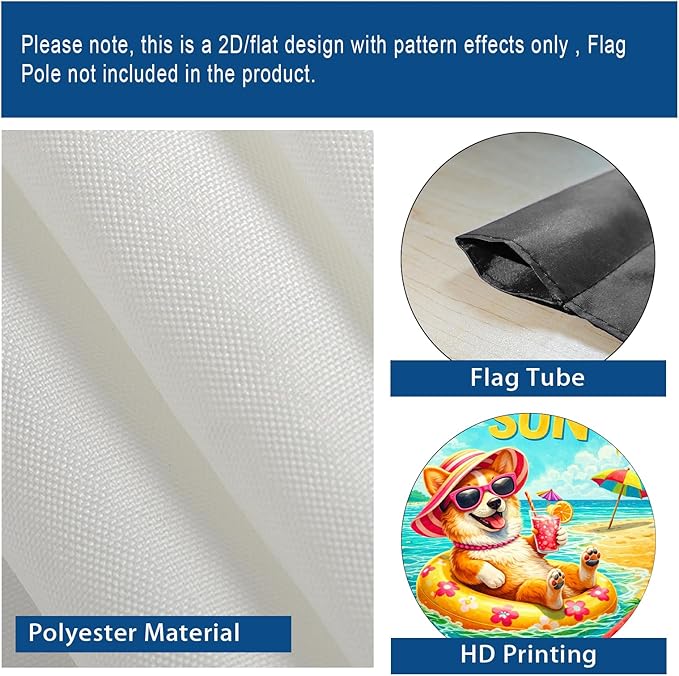 Nuxovilar Summer Garden Flag Fun In The Sun Beach Dog Float Pattern Polyester 12x18 Inches Garden Flags for Outside Playful Decor Yard Porch Pool