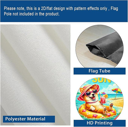 Nuxovilar Summer Garden Flag Fun In The Sun Beach Dog Float Pattern Polyester 12x18 Inches Garden Flags for Outside Playful Decor Yard Porch Pool