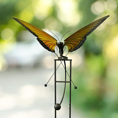 Red Carpet Studios Garden Stake Yard Art Metal and Glass Balance Rocker with Heavy Duty Stake, 67 Inches Tall, Butterfly