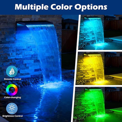 All-in-1 Pond Waterfall Kit | 850GPH Pond Filter Pump | 12-inch Stainless Steel Waterfall Spillway | Remote Control LED Lights | 4-Stage Filtration Outdoor Waterfall for Water Feature, Garden, Pool