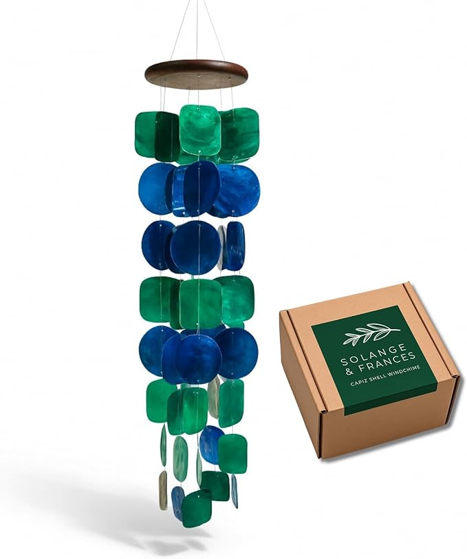 Solange & Frances Capiz Shells Wind Chimes for Outside. Patio Decor, Garden Decor Windchimes Outdoors. Unique Birthday Gifts for Women, Gift for Women Ideas (Peacock)