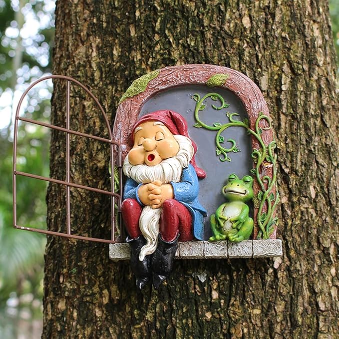 Outdoor Statues Elf Out The Door Tree Hugger, Yard Decorations Tree Sculpture, Gnome Statues, Peeker Yard Art Ornaments, Patio Lawn Porch Decoration Figurines