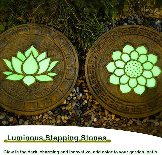 Stepping Luminous Stones for Garden, Lotus Pattern Outdoor Stepping Stone, Decorative Yard Art Step Stone for Walkways, Lawn, Patio, Path, Flower Bed (Color : Style 1, Size : 2pcs)