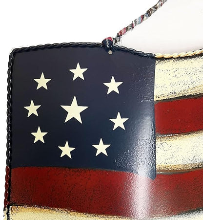 Metal American Flag Hanging Wall Art Indoor Outdoor Patriotic July 4th Ornament Patriotic Decorations 10''x14.8''(Large)