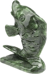 gemshan Jade Koi Fish Statue - 4.5 Inch Natural Jade Lucky Charm, Collector's Art Piece for Aquarium/Desk/Garden Feng Shui Arrangement