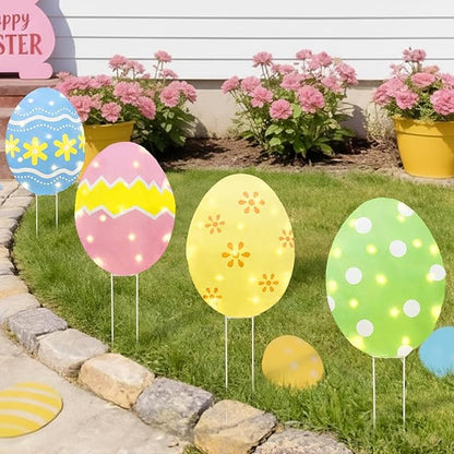 EAMBRITE Easter Decorations Outdoor Easter Egg Lights, Lighted Large Eggs Stake/Hanging/Table with Timer for Yard Signs, Window, Home, Pathway, Lawn, Garden, Spring, Indoor Outside Decor