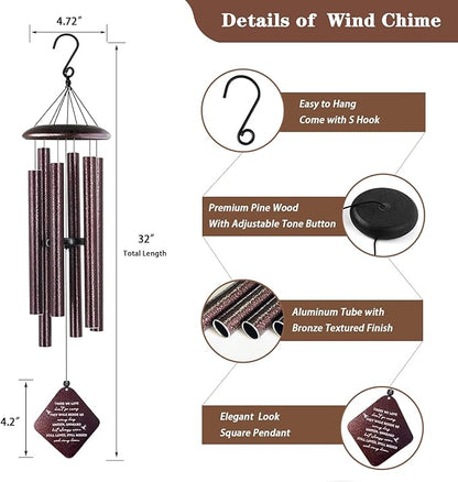 Sympathy Gifts for Loss of Loved One, 32" Memorial Wind Chimes, Thoughtful Bereavement Gifts/Sympathy Gift/Condolences Gift Basket for Loss of Dad Mom Miscarriage (Bronze)