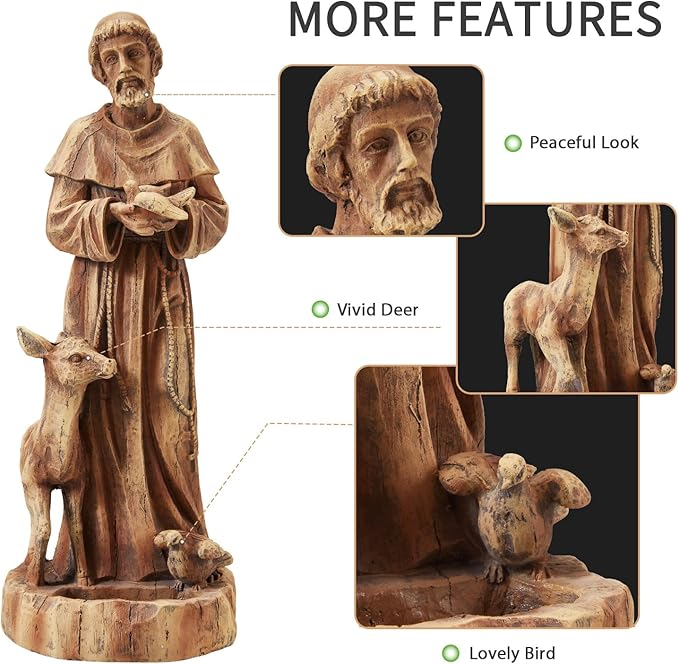YOLENY St Francis of Assisi Statue Outdoor with Bird Feeder, 25" H Saint Francis Garden Statue All-Weather, Religious Sculpture Decor for Patio Lawns