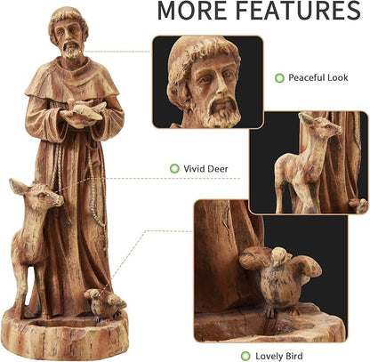 YOLENY St Francis of Assisi Statue Outdoor with Bird Feeder, 25" H Saint Francis Garden Statue All-Weather, Religious Sculpture Decor for Patio Lawns
