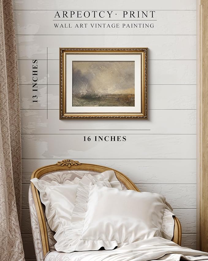 ARPEOTCY Vintage Gold Framed Wall Art, Nature Abstract Storm Seascape Paintings, Canvas Pictures Prints Artwork with Antique Frame, Wall Decor for Living Room Bedroom Bathroom, 13x16 inch