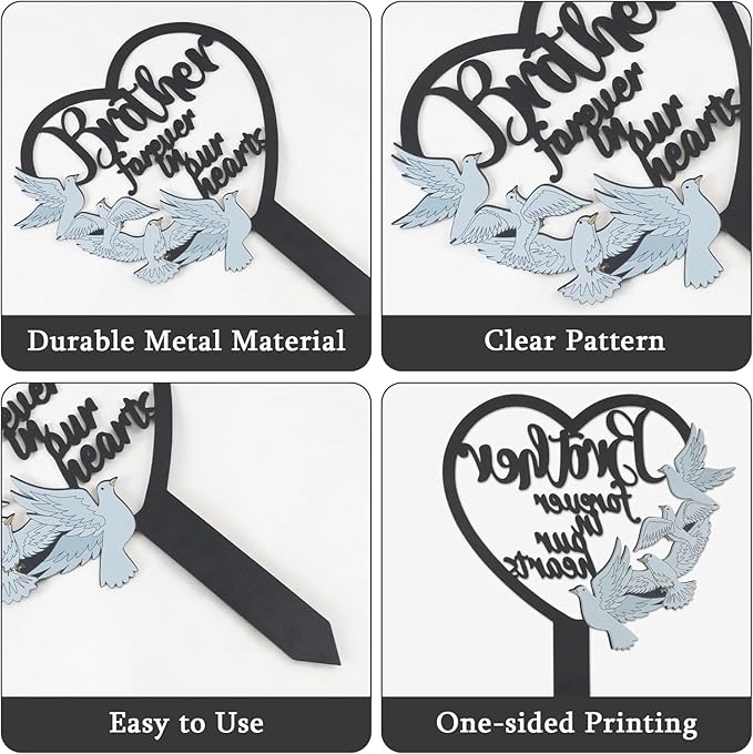 HPMAISON 11 inch Metal Brother Memorial Stake Grave Decorations for Cemetery Gravesite Sympathy Markers Waterproof Memorial Gifts for Loss of Brother Tombstones Plaque Outdoors Lawn Yard Decor