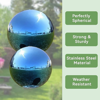 Lily's Home Stainless Steel Gazing Globe Mirror Ball, Colorful and Shiny Addition to Any Garden or Home. Blue. (12 Inch)