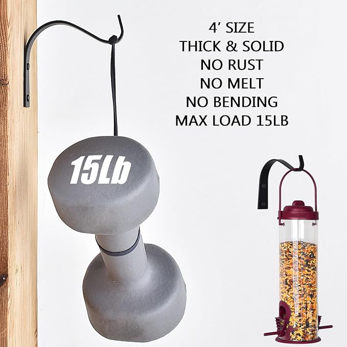 4 Inch Iron Wall Hooks for Plant Hanger Bracket Indoor Outdoor, Wall Mount Rustic Decor for Light, Lanterns Fence, Bird Feeders, Wind Chimes
