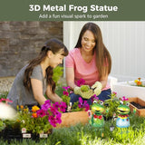 2 Frog Statues for Garden, Metal Figurines, 3.9 X 7.5 in, Holding Flower/Shovel, Sturdy Iron, Gift for Gardener, Outdoor Decor