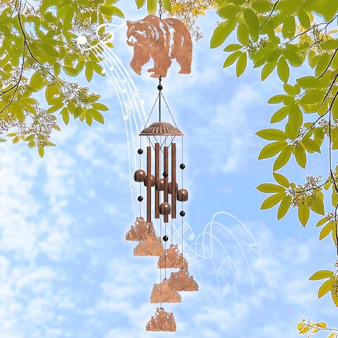 OLYCRAFT Bear Metal Wind Chimes Outdoors Wind Chime Sympathy Memorial Windchime Outdoors Sympathy Windbell Memorial Presents Hanging Windbell for Patio Backyard Home Garden Yard Wedding Decor-30 Inch