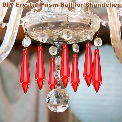 M METERXITY 10-Pack Crystal Icicle Prisms, 53mm/2.09 Inch Chandelier Pendant Maker Hanging Crystals Chandelier Prisms for Home/Windows/Garden/DIY Decoration[Dark Red]