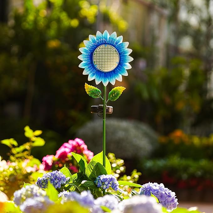 Solar Stake Lights - Blue Sunflower Decorative LED Pathway Lights, Waterproof Outdoor Solar Lights for Yard, Lawn, Patio, Walkway, Unique Birthday Gift, Housewarming Gift for Mom, Grandma, Women