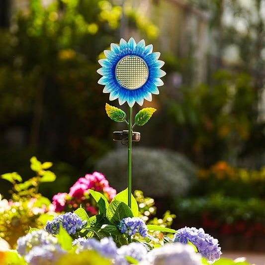 Solar Stake Lights - Blue Sunflower Decorative LED Pathway Lights, Waterproof Outdoor Solar Lights for Yard, Lawn, Patio, Walkway, Unique Birthday Gift, Housewarming Gift for Mom, Grandma, Women
