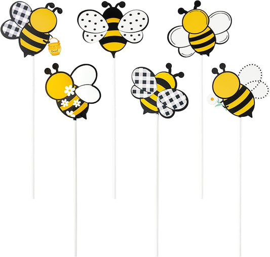 Metal Bee Planter Stakes - 6Pcs Cute Bumble Bee Yard Sign Decorative Garden Stake for Planter Outdoor Backyard Pathway Lawn Plant Flower Pots Decoration Spring Summer Easter Day Party Supply