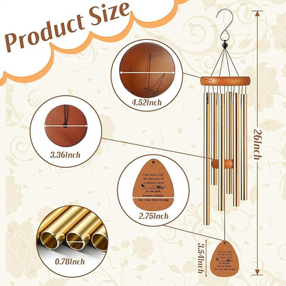 Aluminium Wind Chimes, 26" Wooden Sympathy Wind Chimes, Memorial Wind Chime for Loss of Loved One, Wind Tubes of Sympathy Gift, for Home Decor Outdoor Garden Patio(Golden)