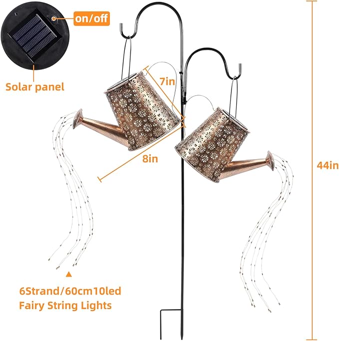 Mousike Solar Lights Outdoor Garden Decor, Large Hanging Lantern Waterproof Watering Can Landscape Lights Outside Decorations for Front Porch Lawn Driveway Patio Backyard Pathway (90LED 2Pack)