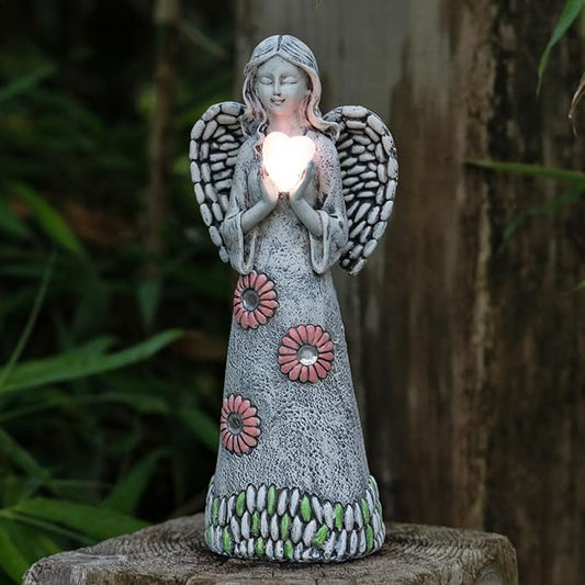 Rezpuao Solar Angel Statue - Garden Sculpture with Resin Decor for Patio, Lawn, Yard, Porch - Housewarming Gift, 10.03"