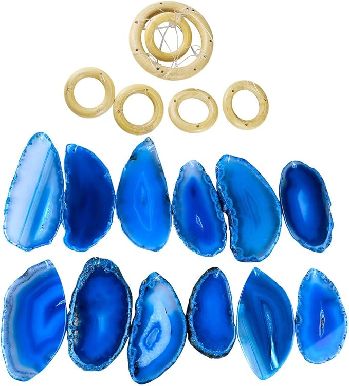 rockcloud Agate Slices Geode Wind Chime Home Garden Decoration Figurine, 20-24 inches, Blue