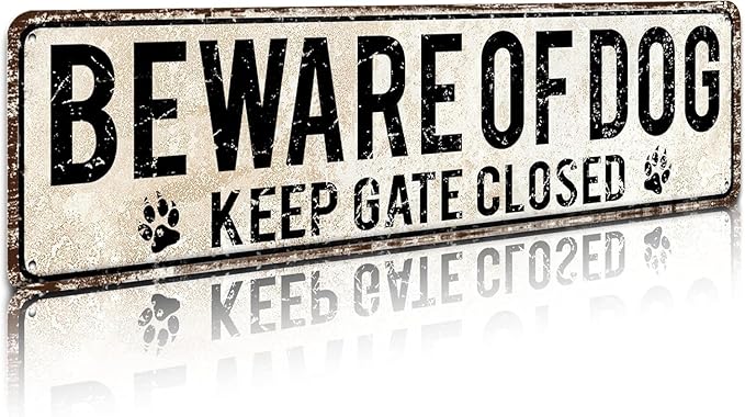 Retro Sign Tin Sign Beware of Dog Keep Gate Closed Aluminum Sign Outdoor Wall Decor Shed Garage Man Cave Kitchen 4X16 Inch