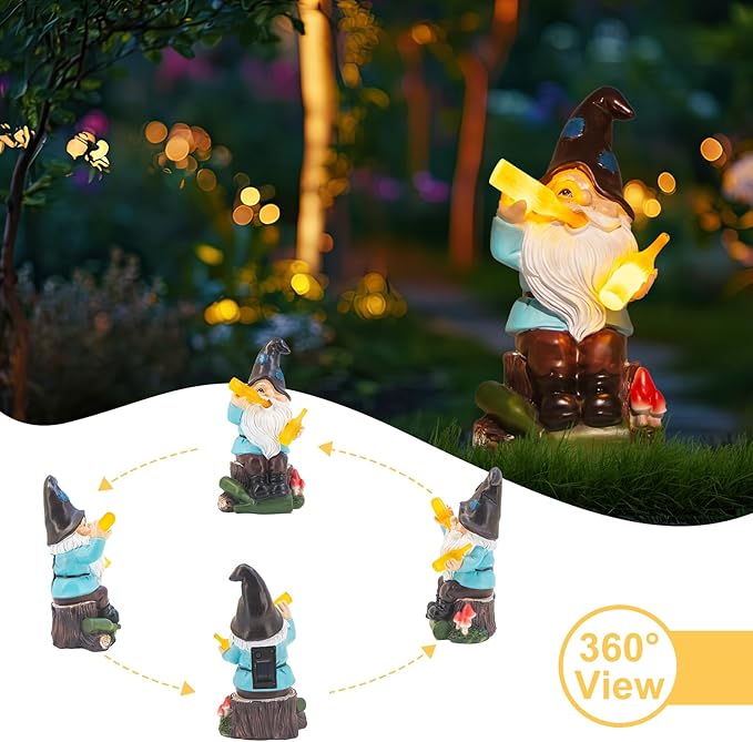 DKJOCKY Gnome Garden Decor Statue with Solar Light Lantern,Birthday Gifts for Women Mom Grandma,Funny Waterproof Resin Figurine Outdoor Decorations for Yard Patio Lawn Balcony Porch