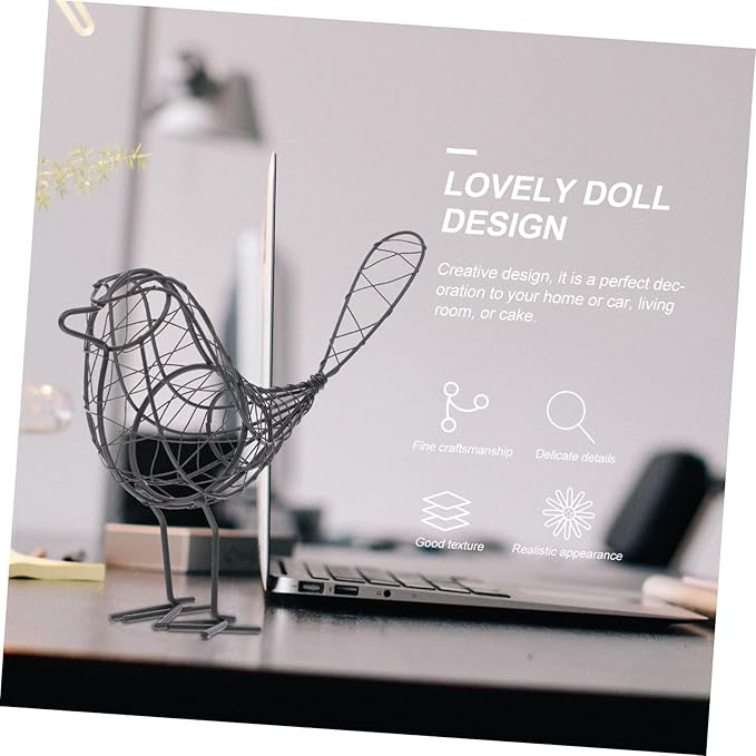 Mobestech Black Metal Bird Statue 20x23cm Garden Ornaments Stylish Black Metal Bird Art for Indoor Outdoor Decor