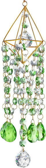 HDCRYSTALGIFTS Crystal Suncatcher Glass Wind Chimes Style Sun Catchers Indoor Window Rainbow Prisms Suncatcher for Window Hanging Home Garden Decor (21.5inch,Green)