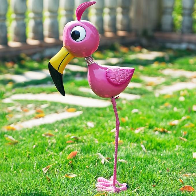 26'' Flamingo Garden Statue, Whimsical Flamingo Metal Yard Art, Pink Flamingos Bird Garden Decor Statue for Outside Yard Porch Patio Decor, Birthday for Women Mom Grandma