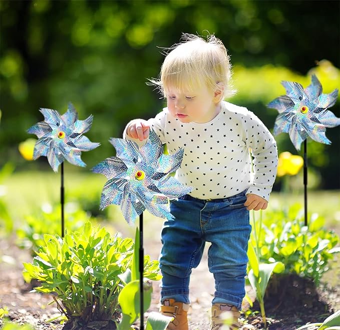 8 Pack Pinwheels for Yard and Garden,Reflective Pinwheels Bird Deterrents Pinwheels for Outside Pinwheel Devices Outdoor Pinwheels for Kids (Silvery Pinwheel 8)