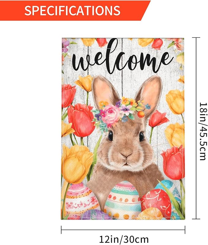 Easter Bunny Garden Flag Seasonal Double Sided 12 x 18 Inch Small Yard Flag for Indoor Outdoor Decor Holiday All Seasons